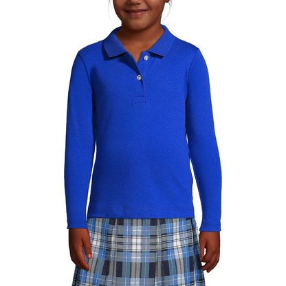 Lands' End School Uniform Kids Long Sleeve Feminine Fit Interlock Polo Shirt