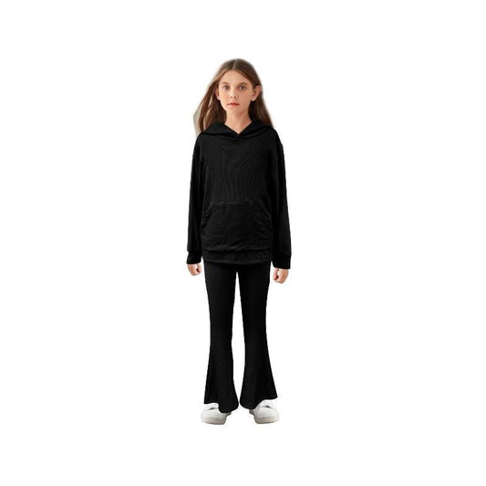 Girls Hooded Top With Flared Leggings Set