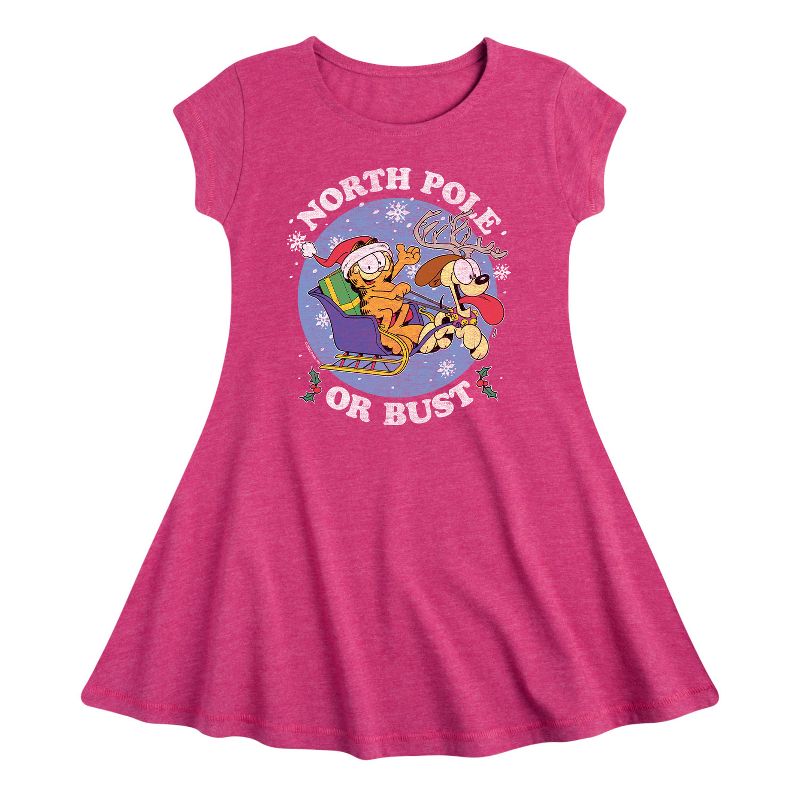 Girls' - Garfield - North Pole Or Bust Fit & Flair Cap Sleeve Dress