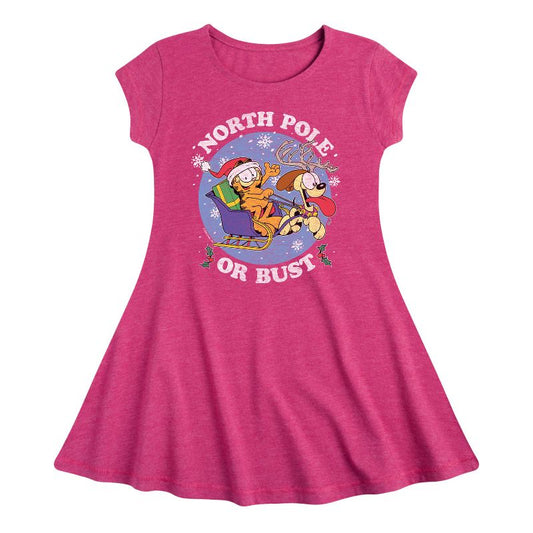 Girls' - Garfield - North Pole Or Bust Fit & Flair Cap Sleeve Dress
