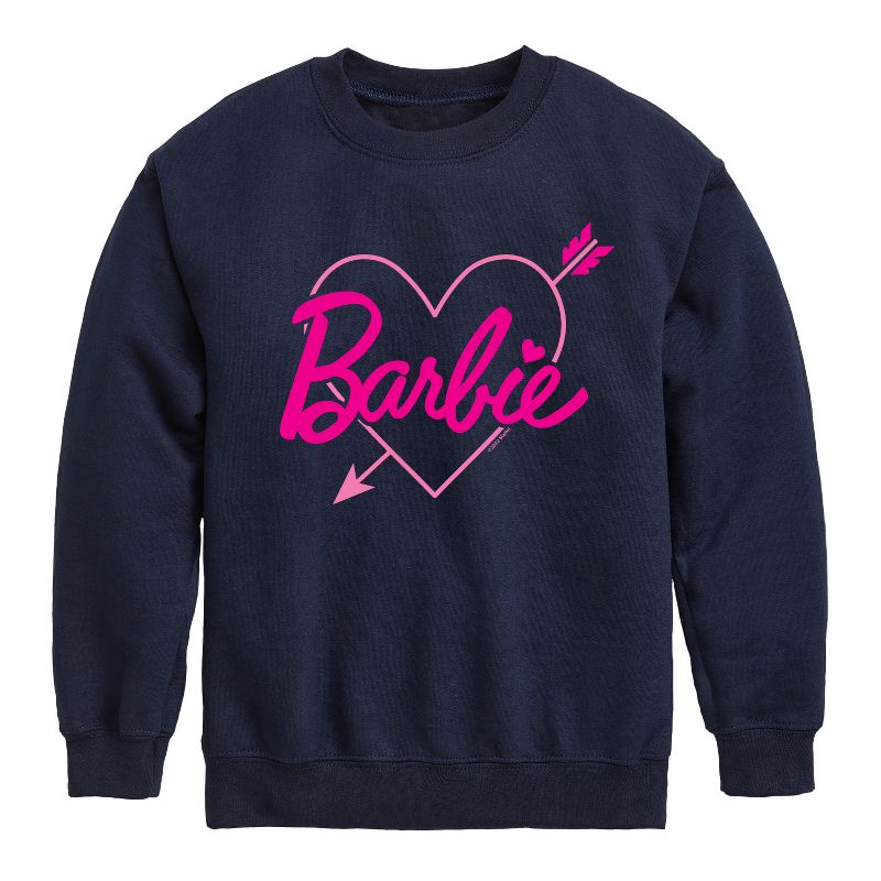Boys' - Barbie - Barbie Arrow Heart Logo Graphic Long Sleeve Fleece Sweatshirt