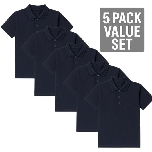 Girls Polo Shirts 5-Pack – Short Sleeve Cotton Uniform Shirts for School, Casual & Daily Wear