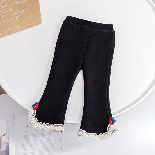 MyKids-Usa Baby Girl Solid Color Mesh Patched Design Fleece Thickened Pants