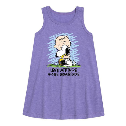 Girls' - Peanuts - Less Atitude More Gratitude Graphic Sleeveless Aline Dress