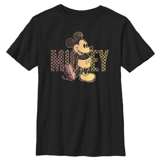 تي شيرت ميكي وأصدقاؤه بتصميم مربعات ريترو للأولاد