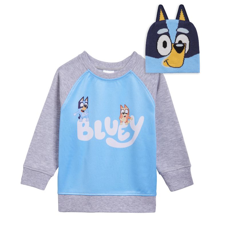 Bluey Fleece Raglan Sweatshirt and Cotton Gauze Hat Toddler