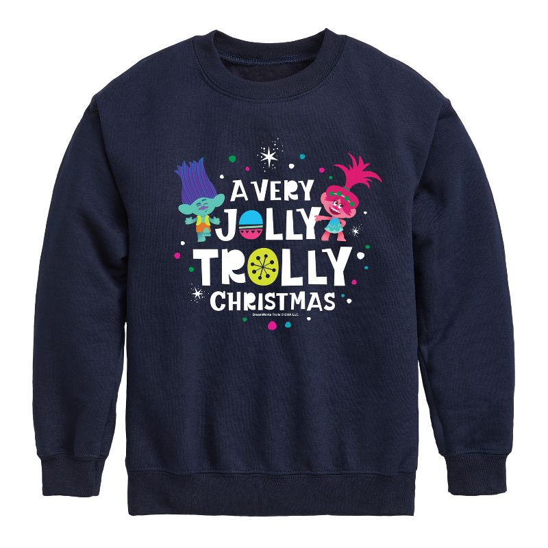Boys' - Trolls - Jolly Trolly Christmas Branch and Poppy Graphic Long Sleeve Fleece Sweatshirt