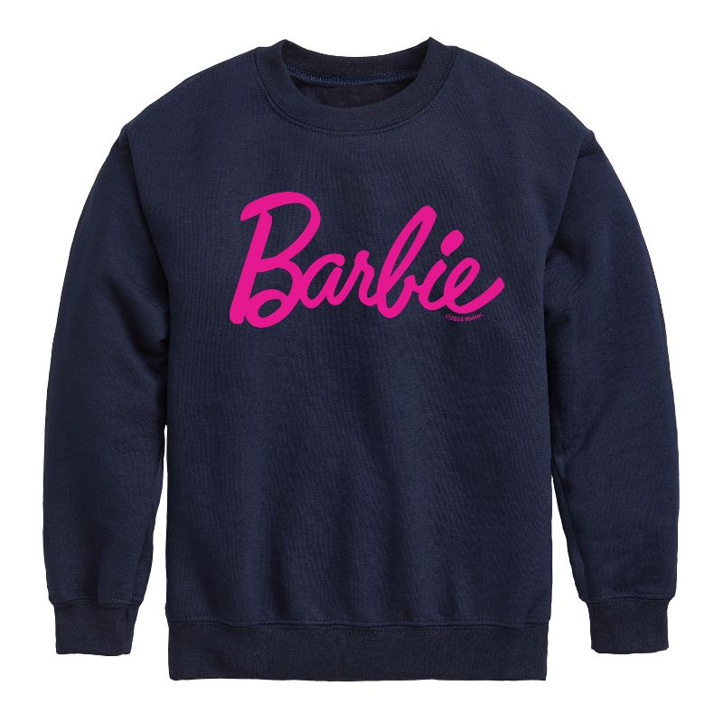 Boys' - Barbie - Classic Pink Logo Graphic Long Sleeve Fleece Sweatshirt