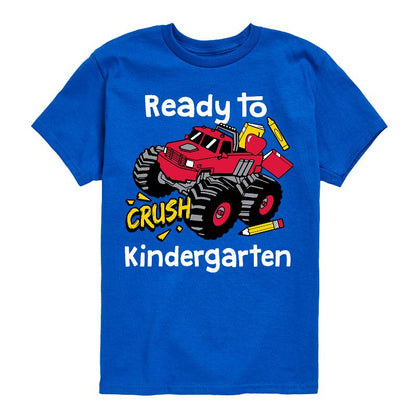 تي شيرت جرافيكي بأكمام قصيرة للأولاد - رسالة فورية - شاحنة وحش جاهزة للسحق - روضة أطفال