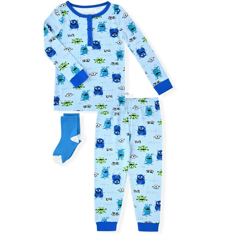 Sleep On It  Boys 2-Piece Super Soft Jersey Snug-Fit Pajama Set with Matching Socks - Baby Boy Pajamas and Toddler Pajama Sets