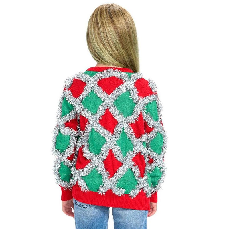 سترة عيد الميلاد القبيحة المزخرفة بشرائط لامعة من Tipsy Elves Kids - سترة عيد الميلاد القبيحة المضحكة لحفلات الأعياد