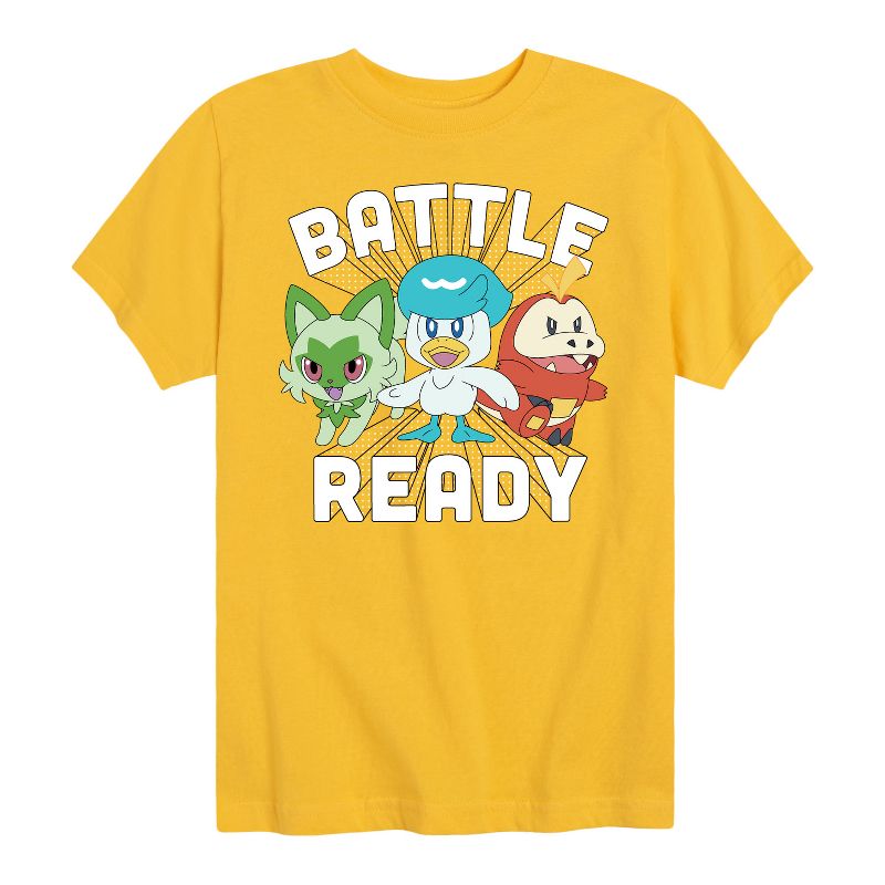 تي شيرت جرافيكي بأكمام قصيرة للأولاد - بوكيمون - سبريجاتيتو فويكوكو كواكسلي باتل ريدي بالديا ستارترز