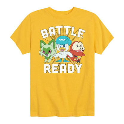 تي شيرت جرافيكي بأكمام قصيرة للأولاد - بوكيمون - سبريجاتيتو فويكوكو كواكسلي باتل ريدي بالديا ستارترز