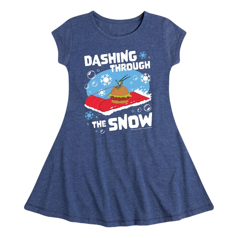 فستان بناتي - سبونج بوب سكوير بانتس - اندفاع عبر الثلج - مناسب وأنيق بأكمام قصيرة