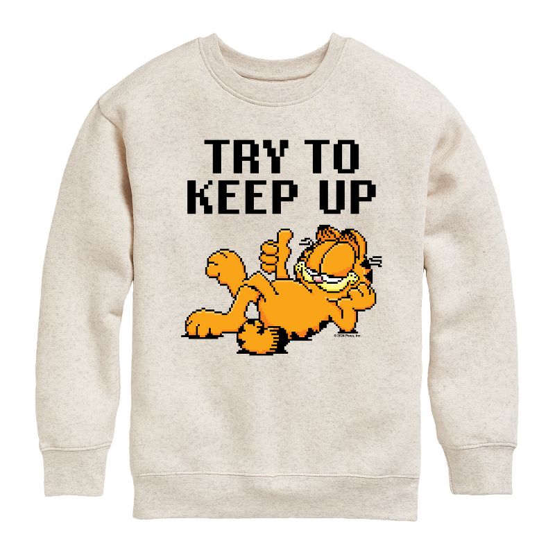 Boys' - Garfield - Try To Keep Up Graphic Long Sleeve Fleece Sweatshirt
