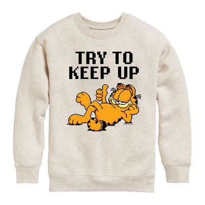 Boys' - Garfield - Try To Keep Up Graphic Long Sleeve Fleece Sweatshirt