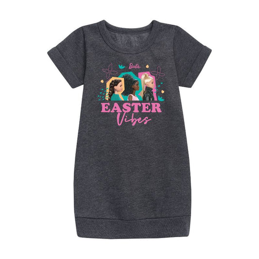 Girls' - Barbie - Easter Vibes Graphic Short Sleeve Fleece Dress