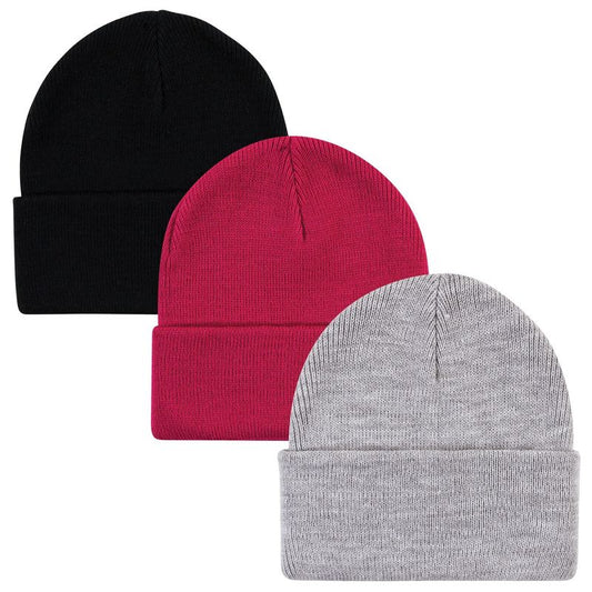 Hudson Baby Infant Girl Knit Cuffed Beanie 3pk, Dark Pink