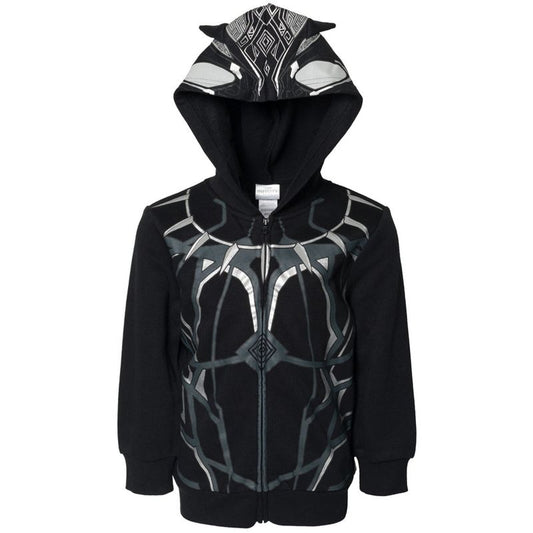 سترة بغطاء رأس من الصوف بسحاب من Marvel Avengers Black Panther Cosplay للأطفال الصغار