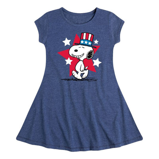 Girls' - Peanuts - Patriotic American Snoopy 4th of July Fit & Flair Cap Sleeve Dress