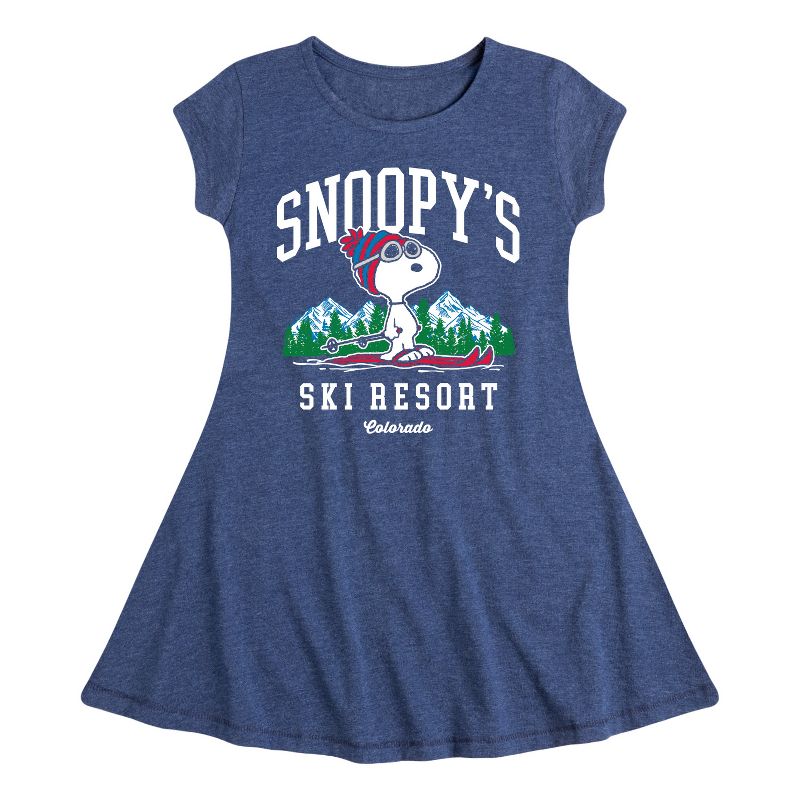 Girls' - Peanuts - Snoopy's Ski Resort Fit & Flair Cap Sleeve Dress