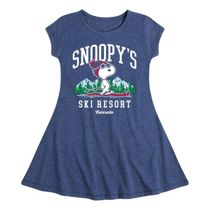 Girls' - Peanuts - Snoopy's Ski Resort Fit & Flair Cap Sleeve Dress
