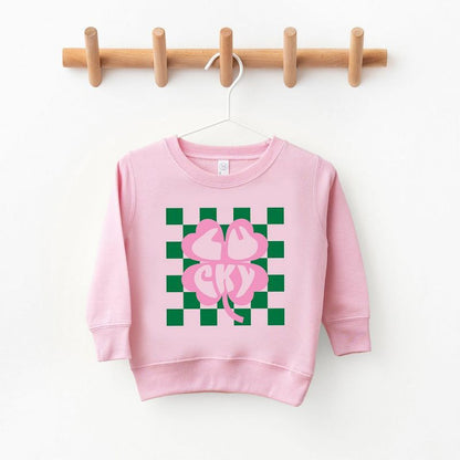 The Juniper Shop Lucky Clover Checkered Youth Ultra-Soft Graphic Sweatshirt