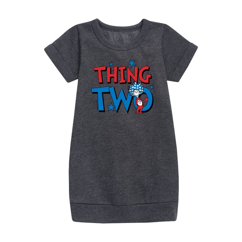 Girls' - Dr. Seuss - American Thing Two Graphic Short Sleeve Fleece Dress