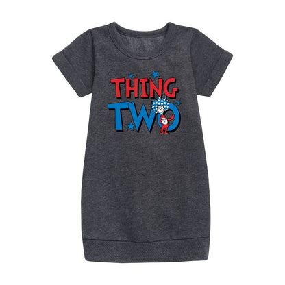 Girls' - Dr. Seuss - American Thing Two Graphic Short Sleeve Fleece Dress