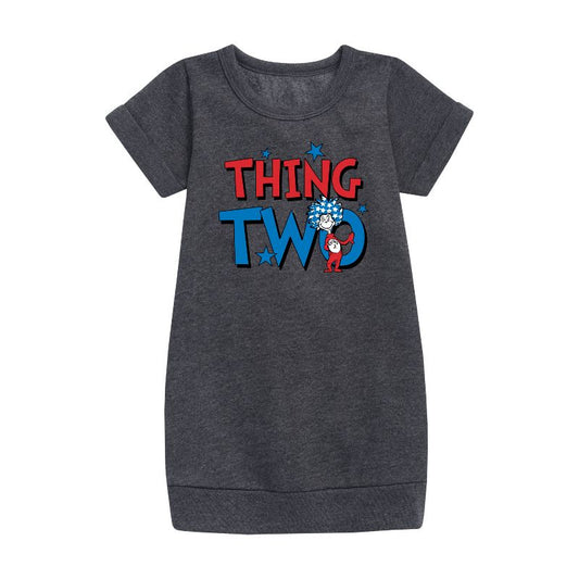Girls' - Dr. Seuss - American Thing Two Graphic Short Sleeve Fleece Dress