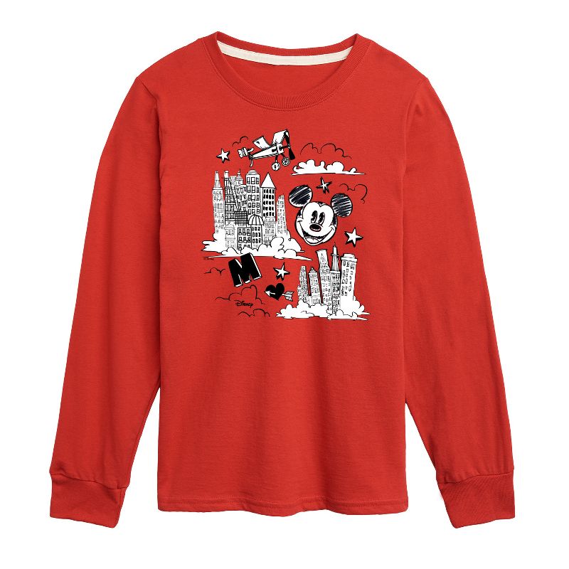 Boys' - Disney - Mickey Mouse City Sketch Long Sleeve Graphic T-Shirt