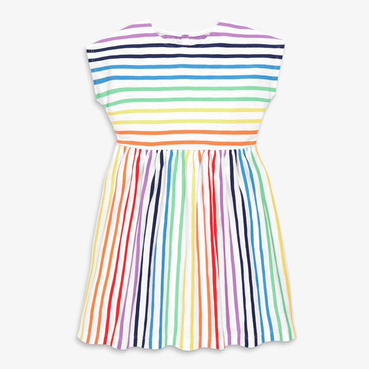 Primary Kids Backyard Dress in Double Rainbow Stripe