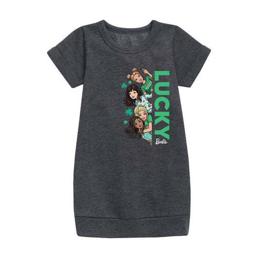 Girls' - Barbie - Group Lucky Graphic Short Sleeve Fleece Dress