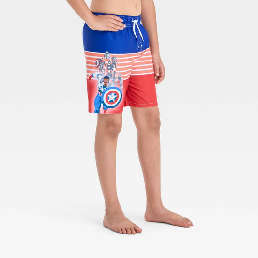 Boys' Marvel Captain America Shield Swim Shorts - Blue/Red