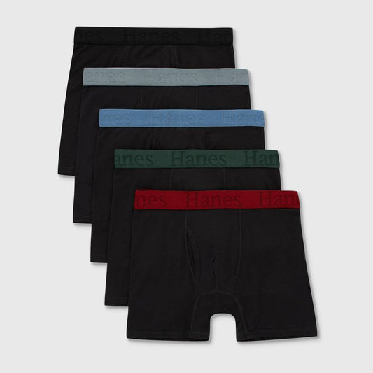 ملابس داخلية بوكسر ناعمة للغاية للأولاد من Hanes Originals، عبوة من 5 قطع - أسود
