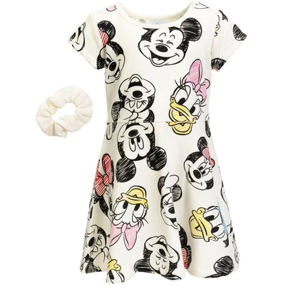 Disney Princess Frozen Minnie Mouse Moana Mulan The Little Mermaid Cinderella Skater Dress  Scrunchie Toddler to Big Kid