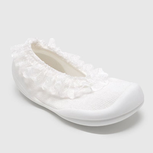 Komuello Toddler Boy Girl First Walk Sock Shoes Flat - Snow Lace
