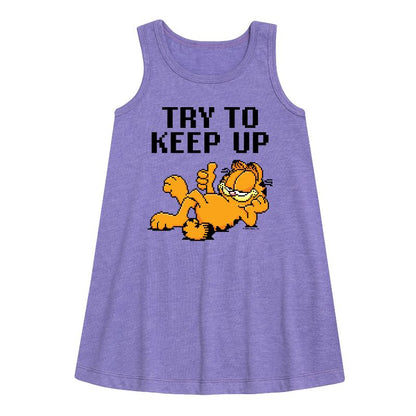 Girls' - Garfield - Try To Keep Up Graphic Sleeveless Aline Dress