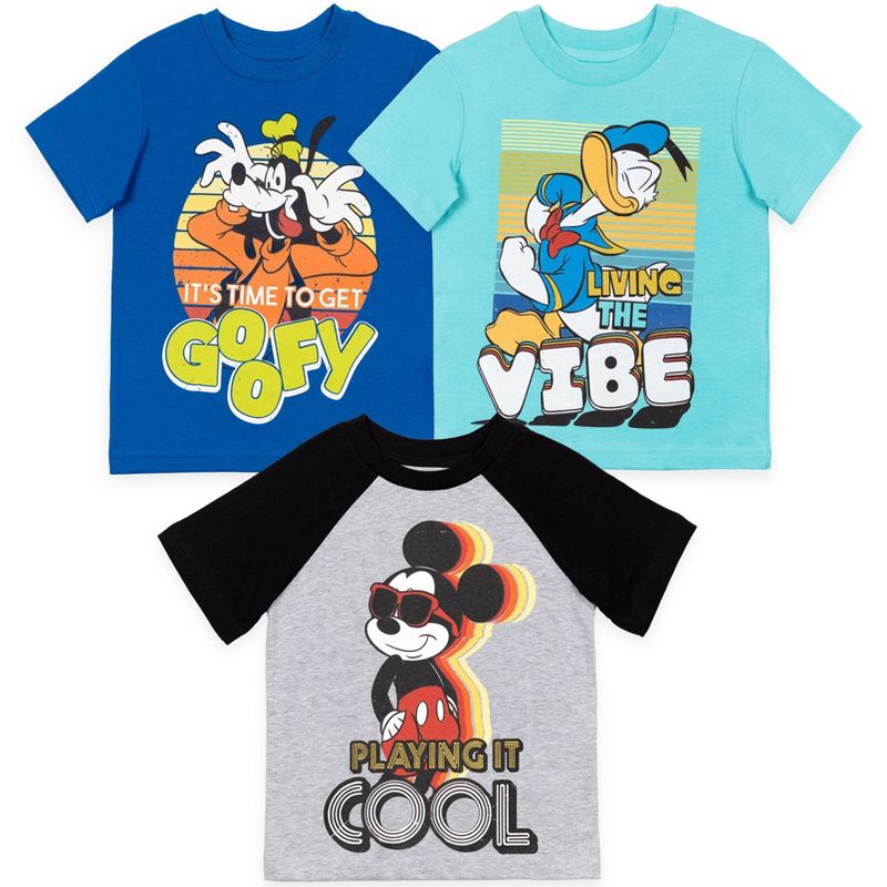 Disney Mickey Mouse Goofy Donald Duck 3 Pack T-Shirts Toddler to Big Kid