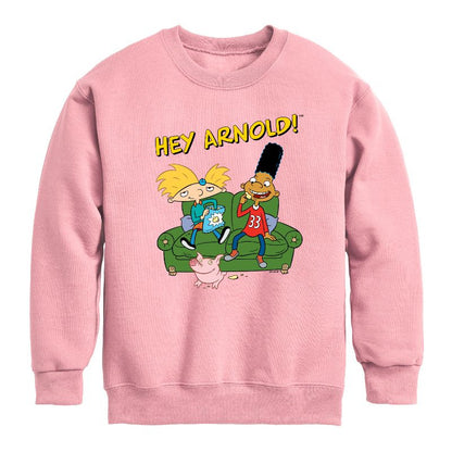 Boys' - Hey Arnold! - Arnold, Gerald and Abner Graphic Long Sleeve Fleece Sweatshirt