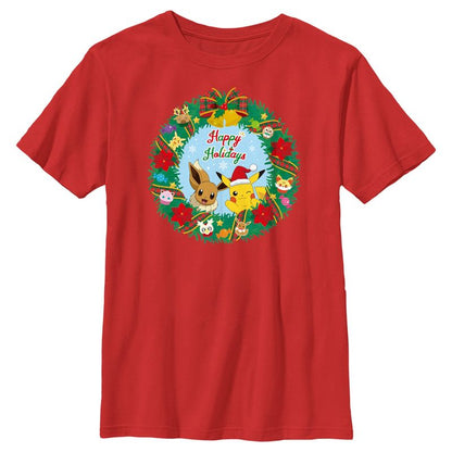 تي شيرت عطلات سعيدة للأولاد من بوكيمون بيكاتشو وإيفي