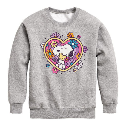 Boys' - Peanuts - Hug Heart Flower Graphic Long Sleeve Fleece Sweatshirt