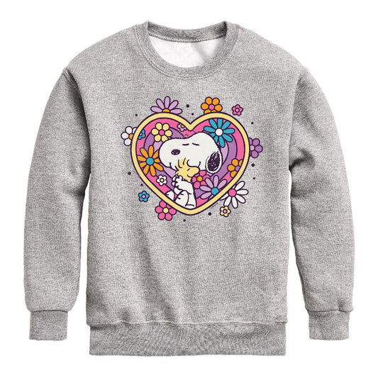 Boys' - Peanuts - Hug Heart Flower Graphic Long Sleeve Fleece Sweatshirt