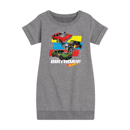 فستان صوف بأكمام قصيرة مطبوع عليه عبارة "Its My Birthday" للفتيات من Hot Wheels