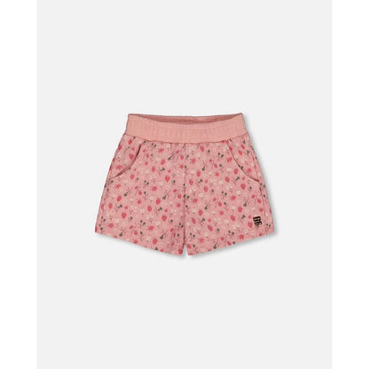 Deux par Deux Girl Printed French Terry Short Old Pink and Flowers