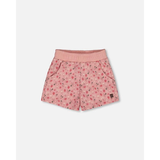 Deux par Deux Girl Printed French Terry Short Old Pink and Flowers
