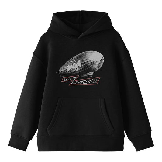 Led Zeppelin Blimp & Falling Icarus Logo Long Sleeve Youth Black Hooded Sweatshirt