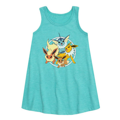 Girls' - Pokémon - Eevee Group Graphic Sleeveless Aline Dress
