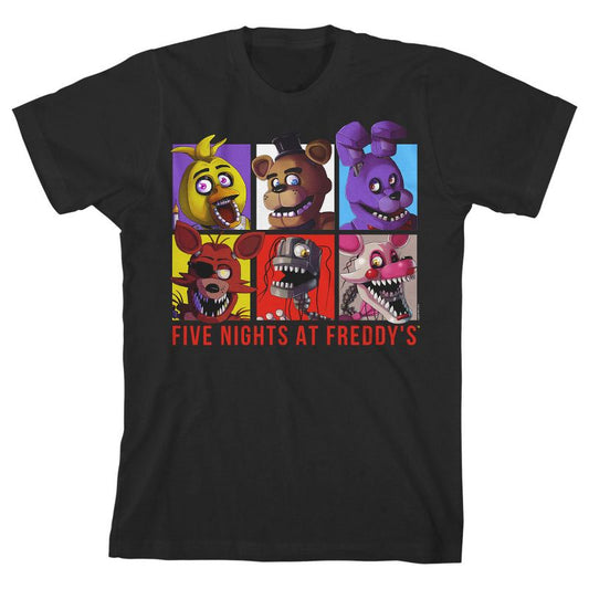 تي شيرت أسود للأولاد عليه مربعات شخصيات من لعبة Five Nights at Freddy's