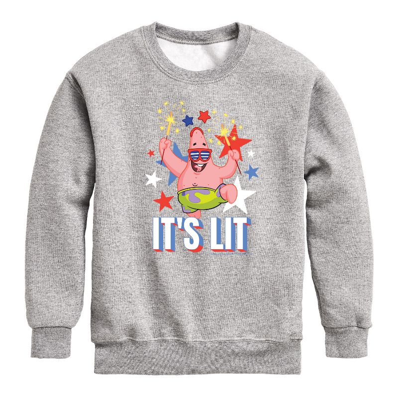 Boys' - SpongeBob SquarePants - Lit Fireworks Patrick Graphic Long Sleeve Fleece Sweatshirt